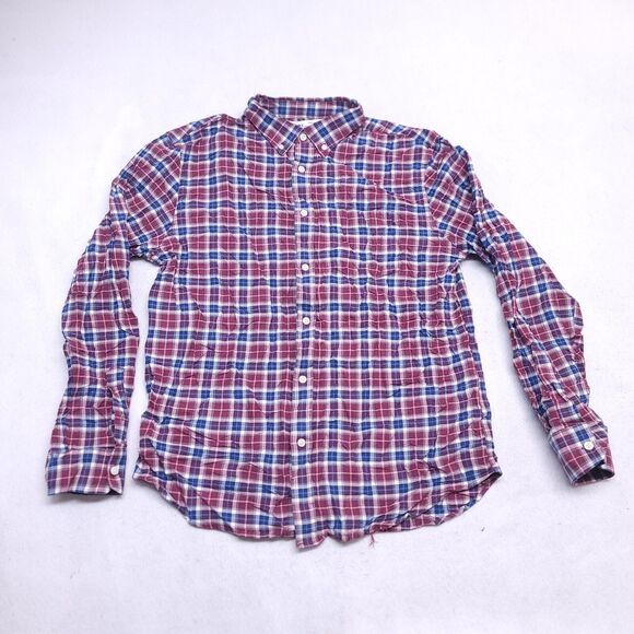Old Navy Tartan Flannel Casual Button Up Shirt Mens Size Large L Red Blue - Picture 2 of 10